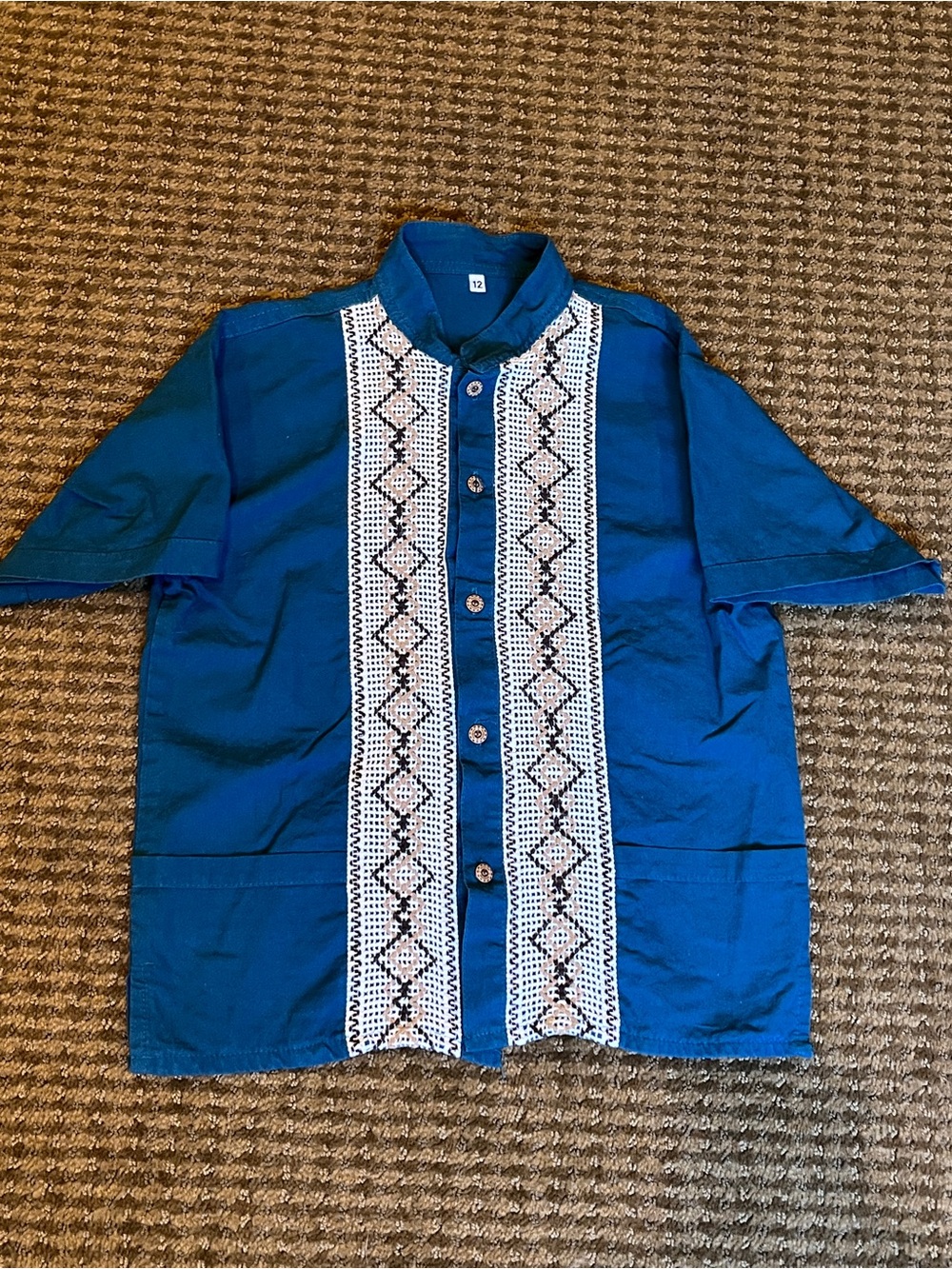 💙Blue Short-Sleeve Guayabera. Button down. Boys size 12/ M. EUC!💙